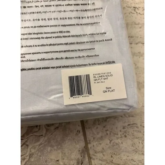 NEW Ralph Lauren Home RL Linen Solid Sheeting, true sky blue queen flat sheet, $ - Picture 5 of 6